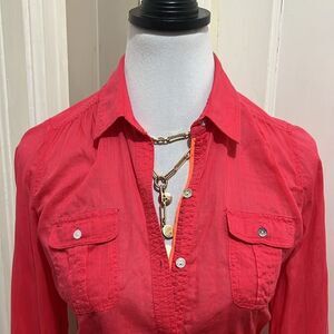 Bright Express Women's Small Melon and Orange Linen Feeling Button Down Shirt
